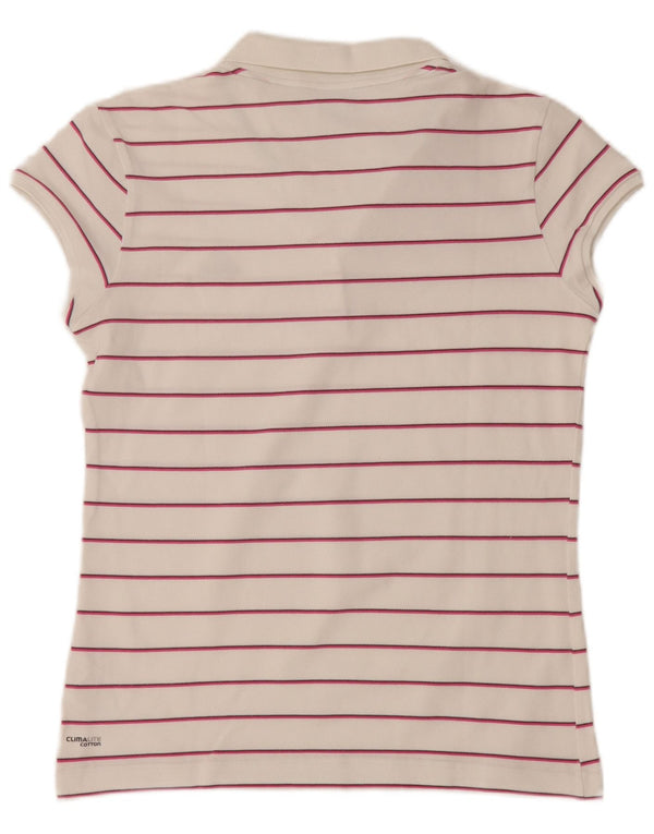 ADIDAS Damen Clima 365 Poloshirt UK 16 Große weiß gestreifte Baumwolle