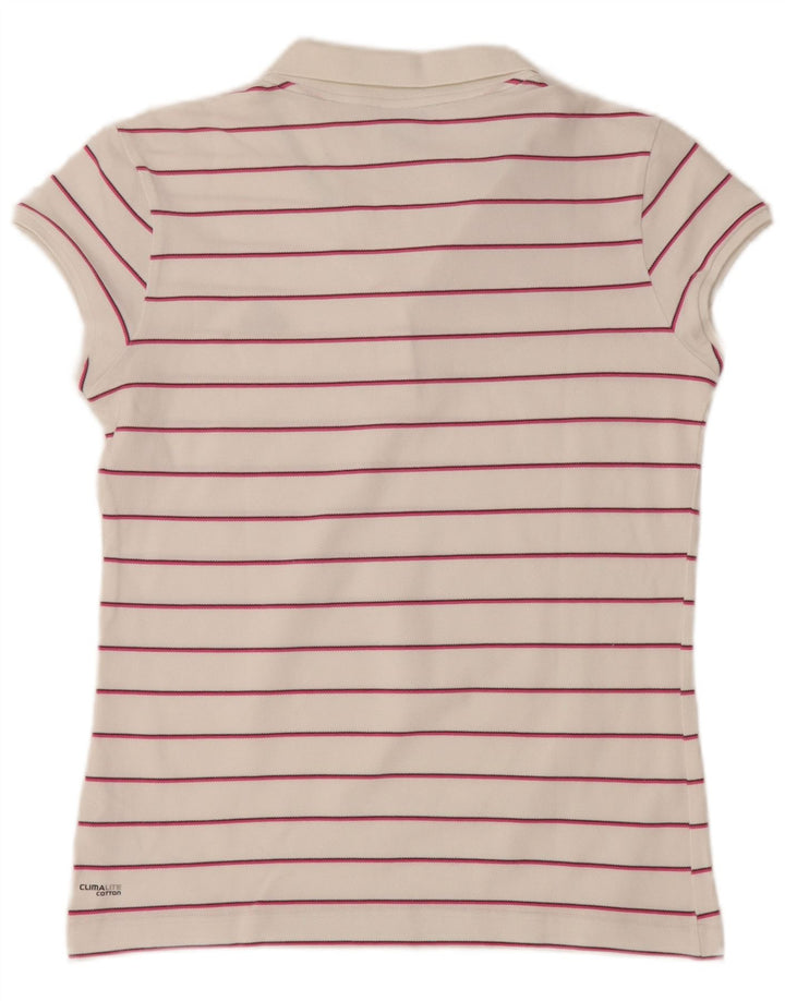 ADIDAS Damen Clima 365 Poloshirt UK 16 Große weiß gestreifte Baumwolle