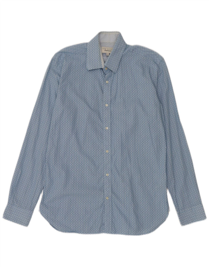 Ted Baker Herrenhemd, Größe 15 1/2, mittelblaue Baumwolle mit Blumenmuster