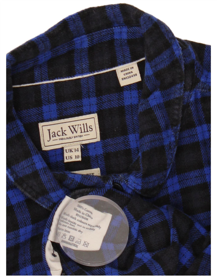 JACK WILLS Womens Flannel Shirt UK 14 Large  Navy Blue Check Cotton