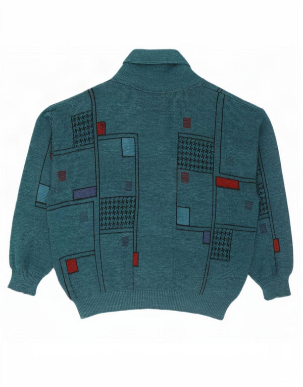 Vintage Herren Cardigan Pullover XL Grüne geometrische Wolle