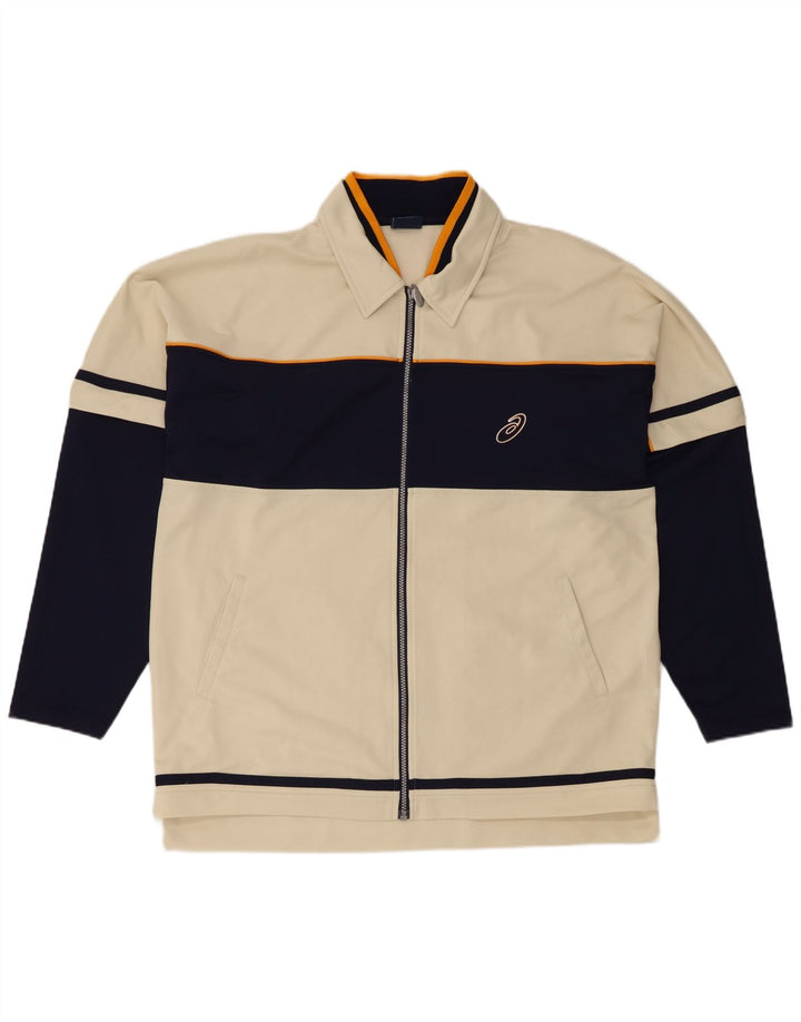 ASICS Mens Tracksuit Top Jacket XL White Colourblock Polyester