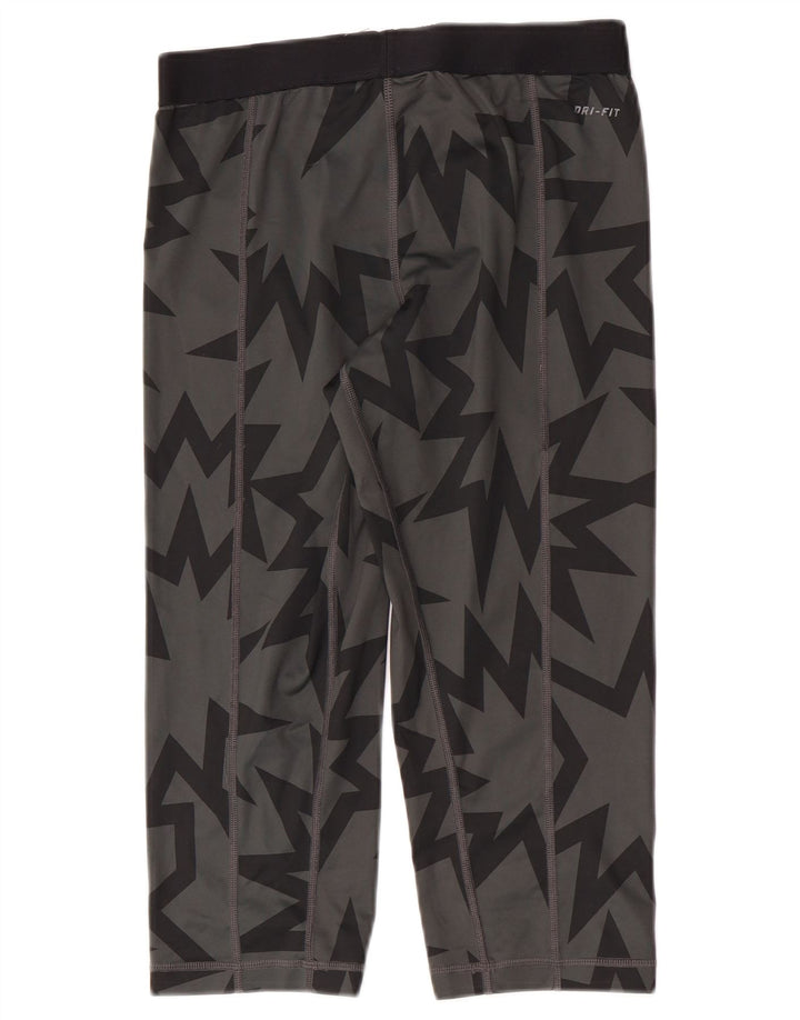 Nike Womens Dri Fit Capri Leggings UK 12 Mittelgraues geometrisches Polyester