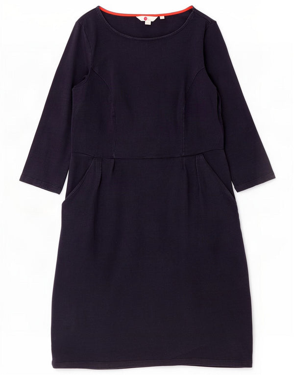 Boden Damen-Etuikleid mit 3/4-Ärmeln, UK-Gr. 12, mittelmarineblaue Baumwolle