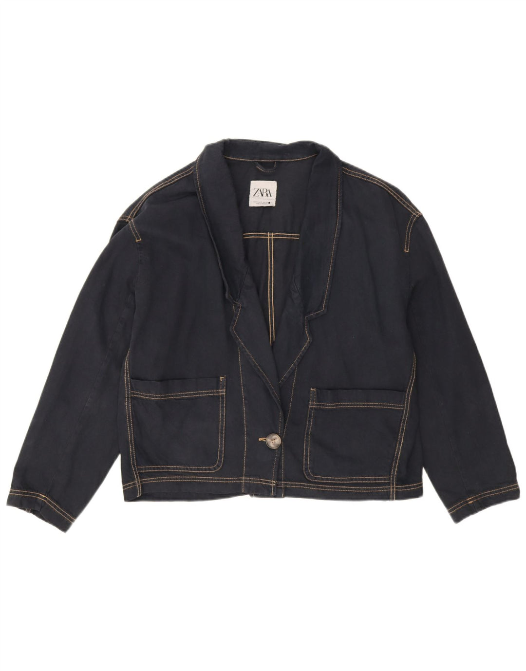 Zara Damen Übergroße 1-Knopf-Denim-Blazer-Jacke, UK 14, mittleres Marineblau