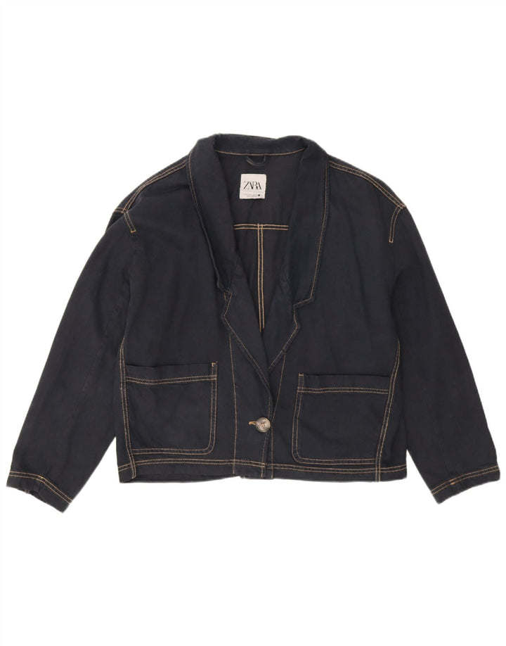 Zara Damen Übergroße 1-Knopf-Denim-Blazer-Jacke, UK 14, mittleres Marineblau