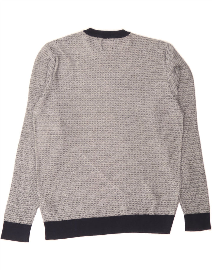 JACK & JONES Mens Crew Neck Jumper Sweater Large Grey Striped Cotton Vintage Jack & Jones and Second-Hand Jack & Jones from Messina Hembry 