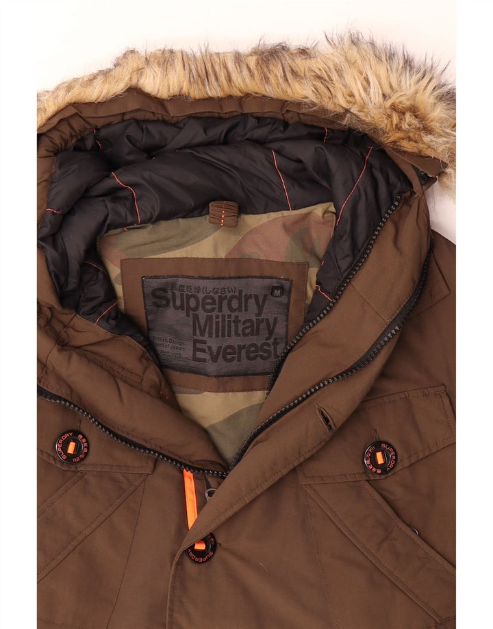 SUPERDRY Mens Hooded Military Jacket UK 38 Medium Brown Polyester