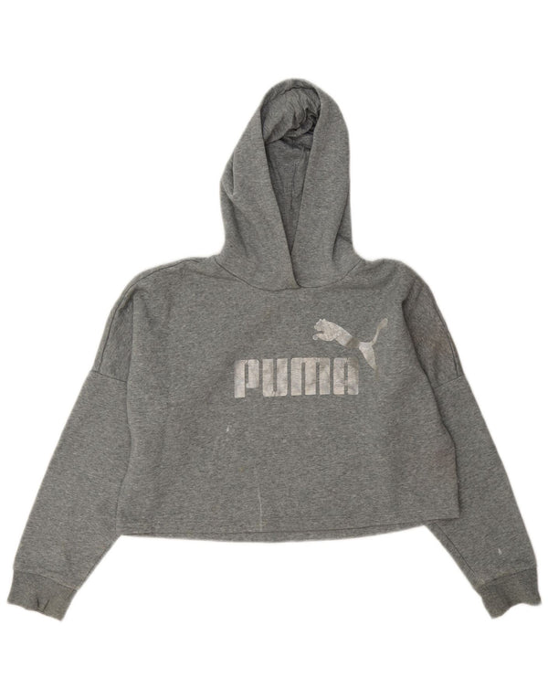 Puma Crop Graphic Hoodie-Pullover für Mädchen, 11–12 Jahre, grau gefleckte Baumwolle