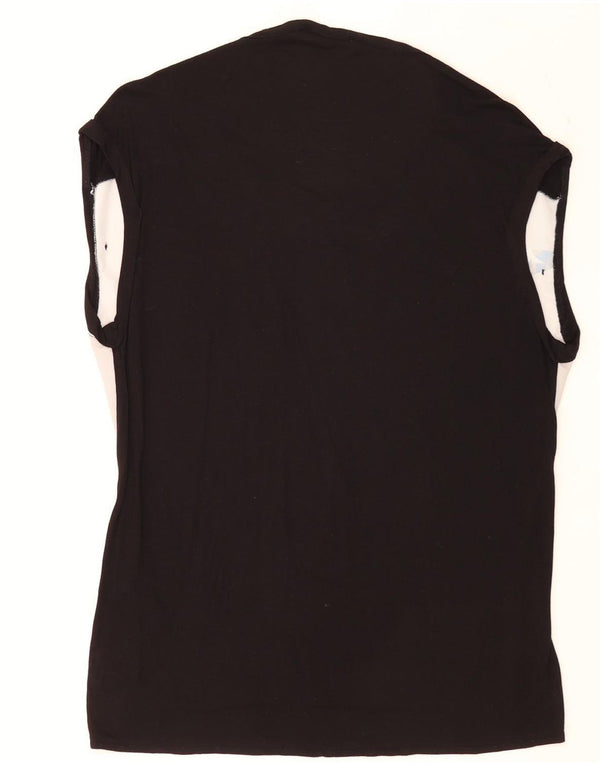 Oasis Ärmelloses Damen-Blusenoberteil UK 12 Mittelschwarze Colourblock-Viskose