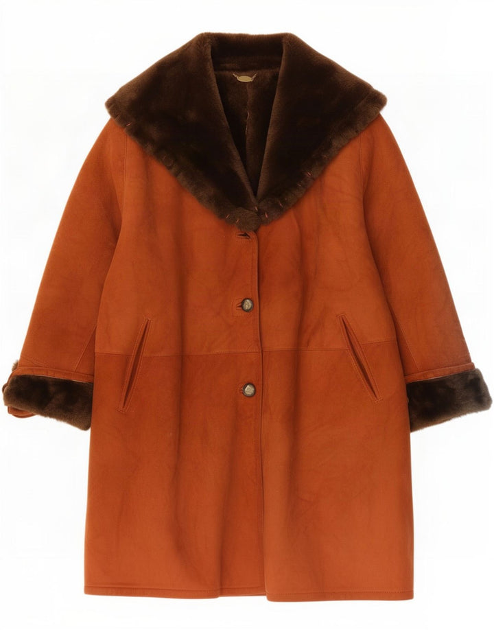 Vintage Damen Übergroßer Lammfellmantel IT 42 Mittelbraun