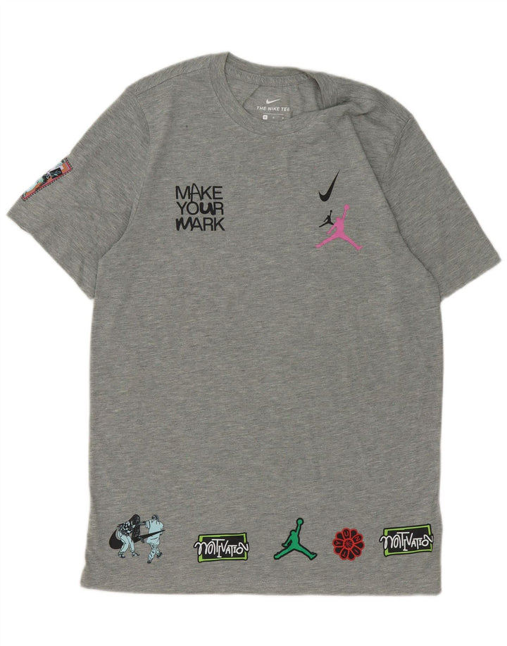 Nike Herren Dri Fit Grafik-T-Shirt-Oberteil aus mittelgrauem Polyester