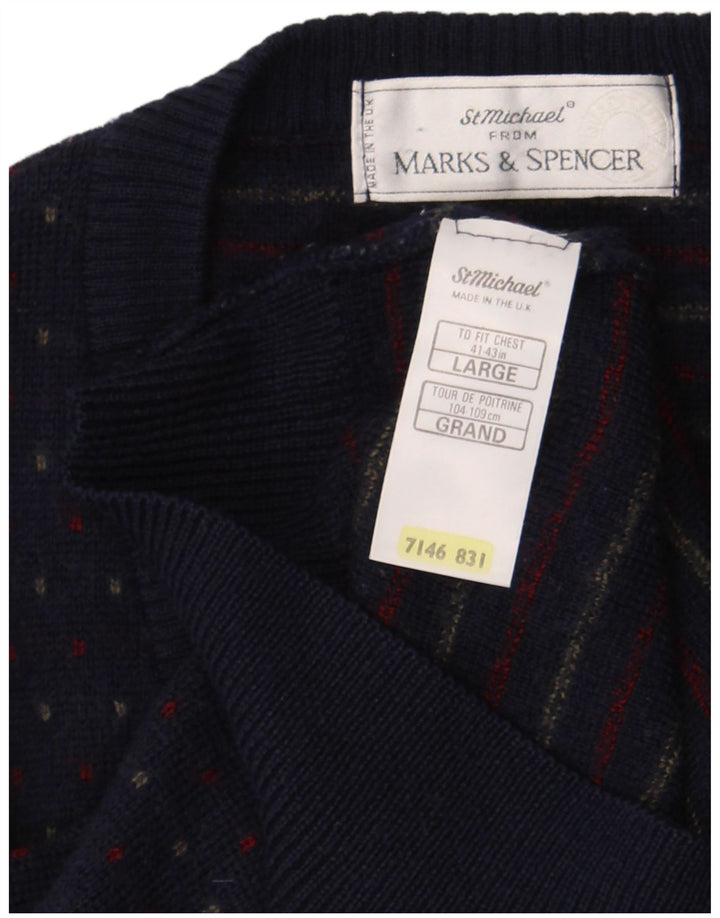 Marks & Spencer Herren-Weste, Tanktop, groß, marineblau gefleckte Wolle