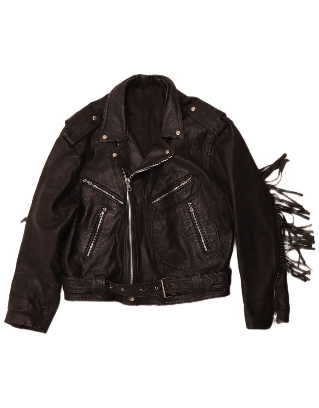 VINTAGE Damen Leder Bikerjacke UK 14 Mittelschwarzes Leder