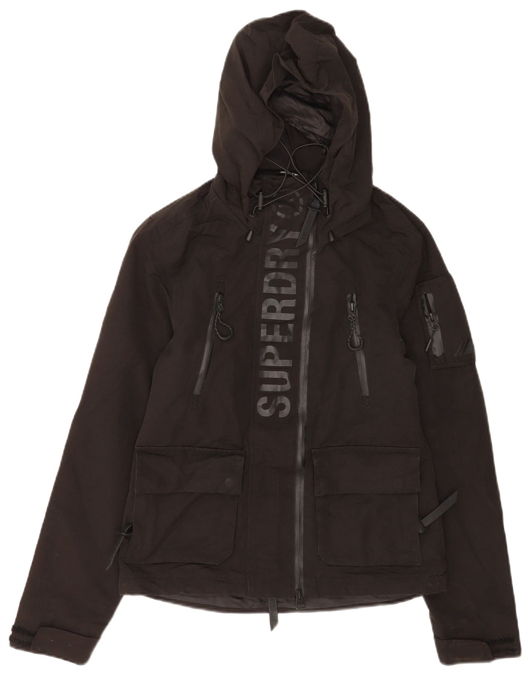 Superdry Damen-Regenjacke mit grafischer Kapuze, UK 8, Größe S, Schwarz, Polyester