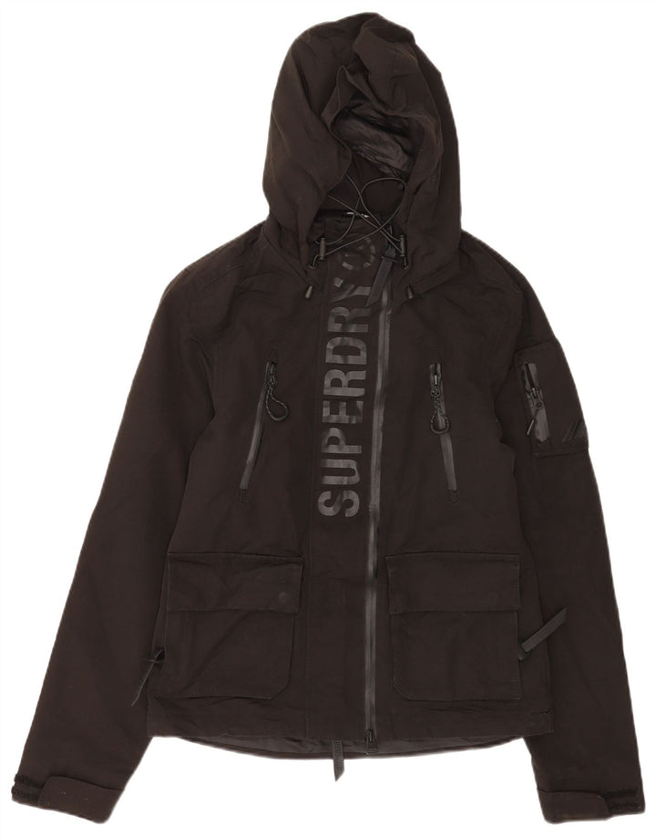 Superdry Damen-Regenjacke mit grafischer Kapuze, UK 8, Größe S, Schwarz, Polyester