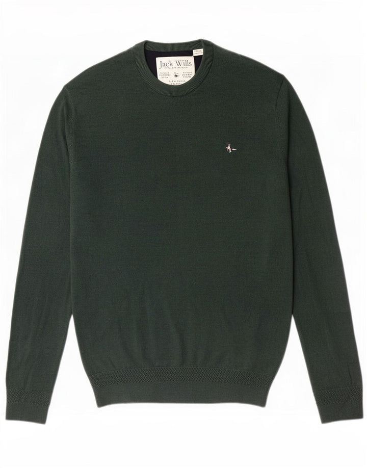 Jack Wills Herren-Pullover mit Rundhalsausschnitt, Größe S, grüne Baumwolle