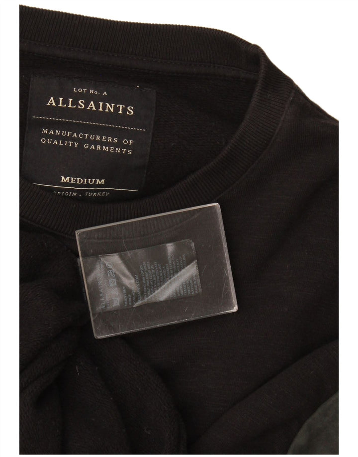 All Saints Herren-Sweatshirt-Pullover aus mittelschwarzer Colourblock-Baumwolle