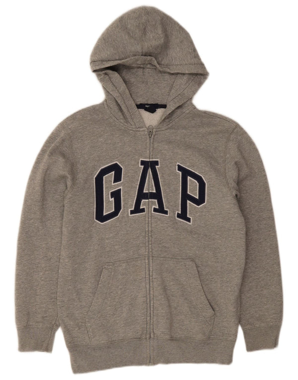 Gap Jungen-Kapuzenpullover mit grafischem Reißverschluss, 11–12 Jahre, XL, graue Baumwolle