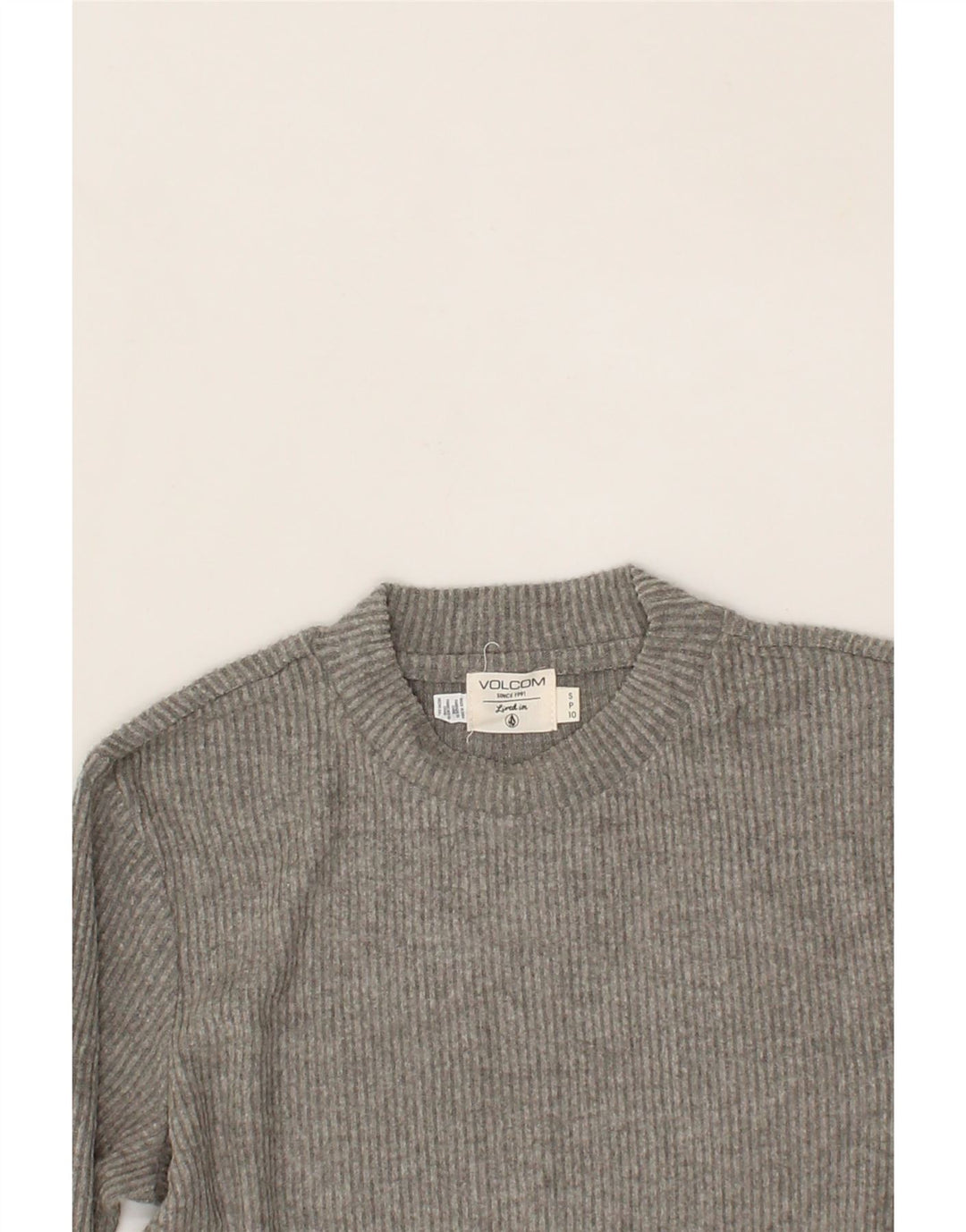 VOLCOM Womens Crop Crew Neck Jumper Sweater UK 10 Small Grey Polyester Vintage Volcom and Second-Hand Volcom from Messina Hembry 