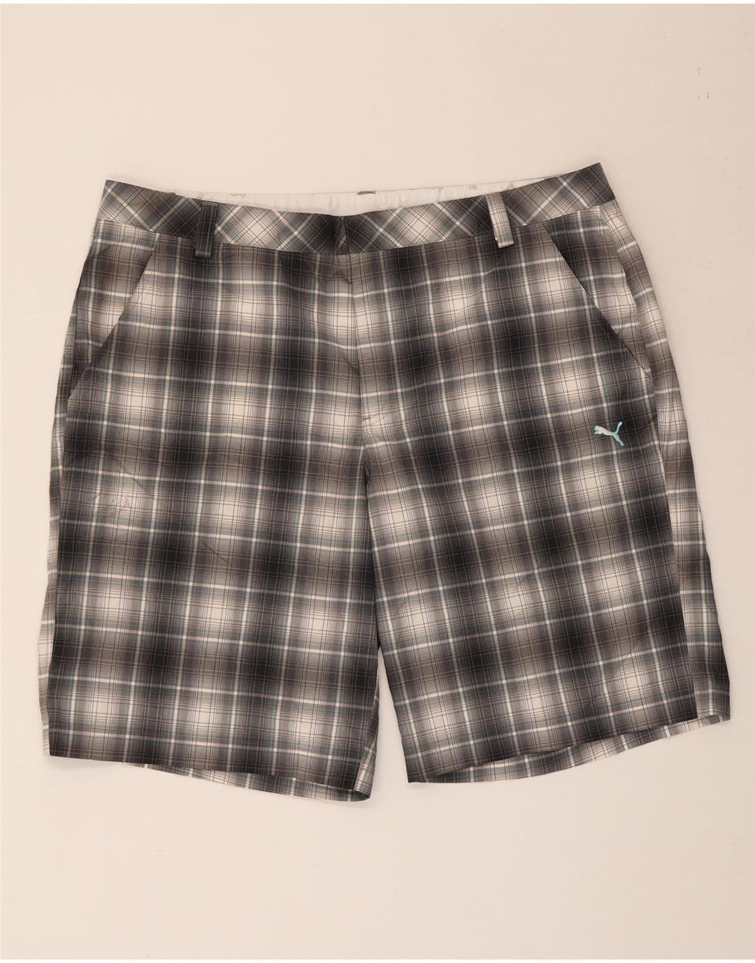 Puma Herren Chino Shorts W40 XL Grau kariertes Polyester