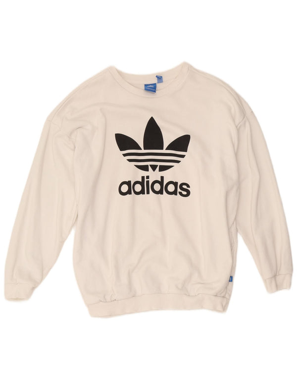 Adidas Damen Graphic Sweatshirt Pullover UK 16 Large Weiße Baumwolle
