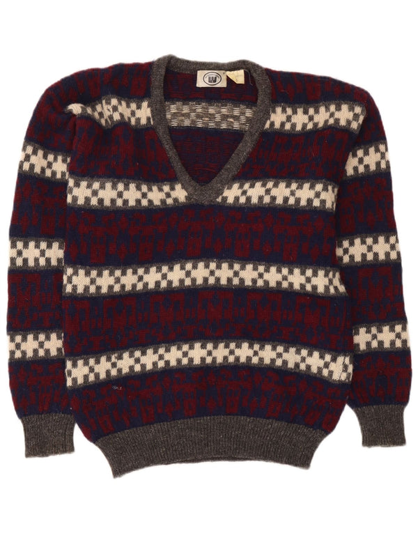 Vintage Herren V-Ausschnitt Pullover Pullover Medium Mehrfarbige geometrische Wolle
