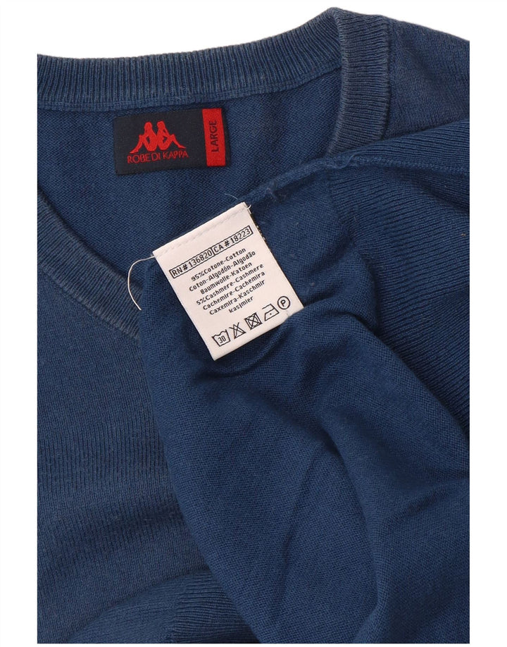 Kappa Herren-Pullover mit V-Ausschnitt, groß, aus blauer Baumwolle