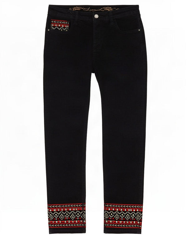 Desigual Damen Slim Fit Samt-Kurzhose W30 L26 Schwarz Geometrisch