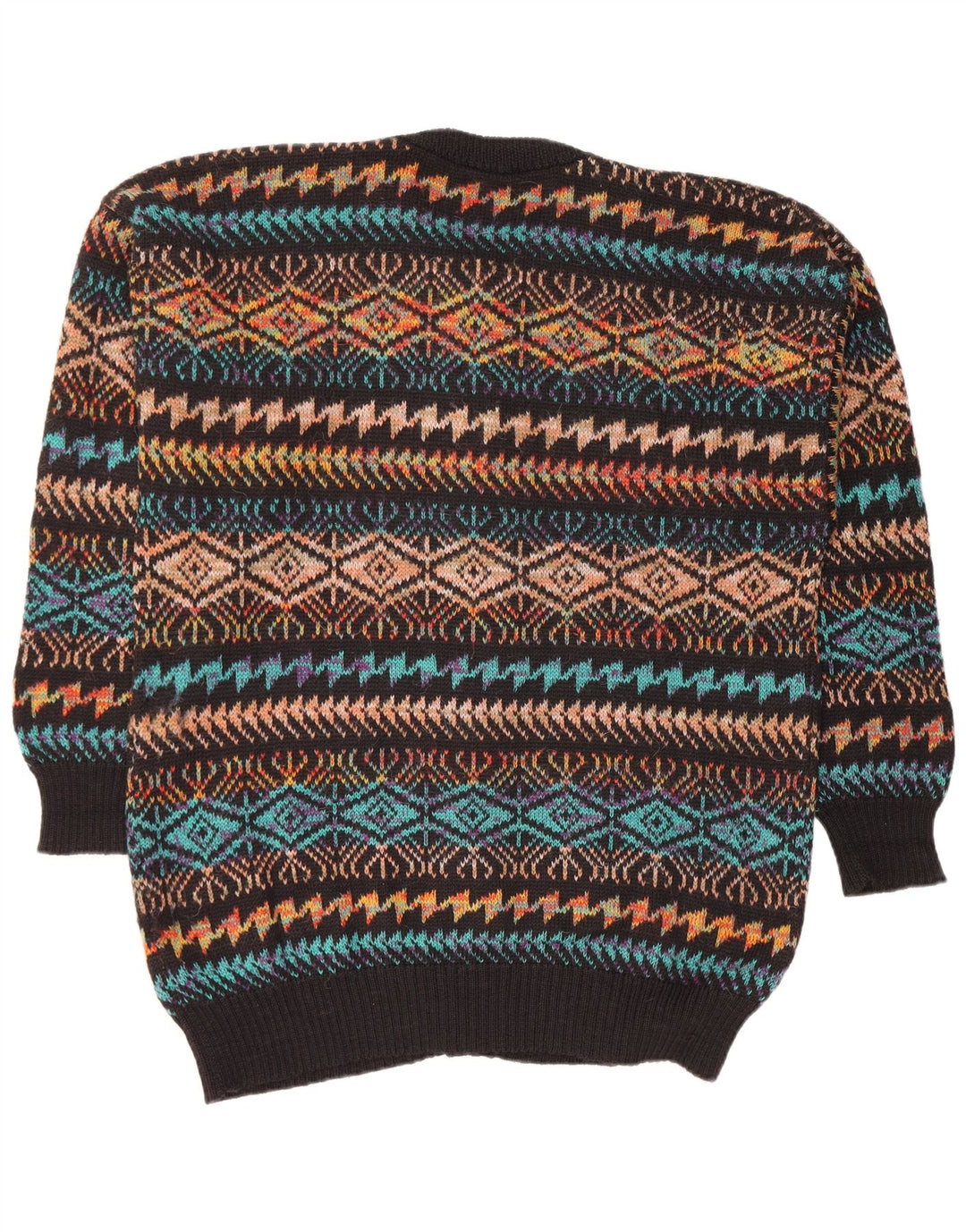 VINTAGE Herren-Cardigan-Pullover, groß, schwarz, geometrisch