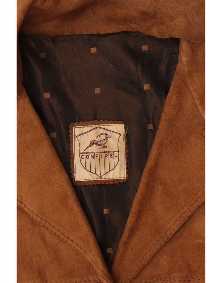 VINTAGE Damen 3-Knopf-Wildleder-Blazerjacke UK 16 Large Braun