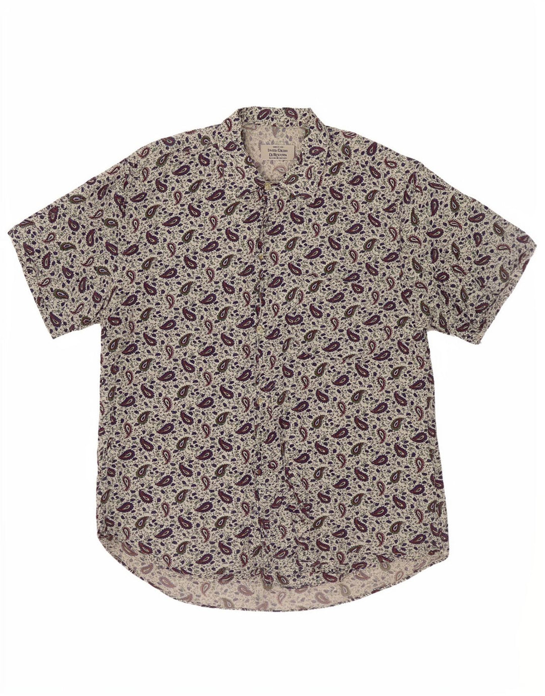 Benetton Herren-Kurzarmhemd, kleine weiße Paisley-Viskose
