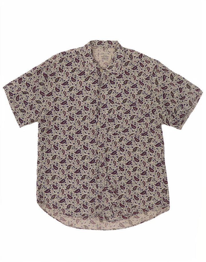 Benetton Herren-Kurzarmhemd, kleine weiße Paisley-Viskose