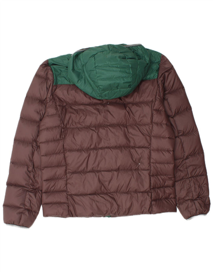 Fred Perry wattierte Herrenjacke mit Kapuze, UK 38, mittelbraunes Colourblock-Nylon