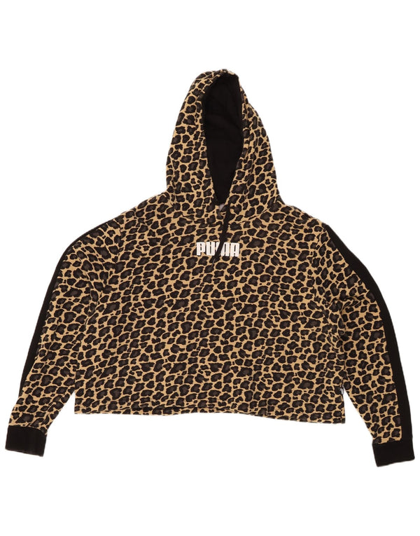PUMA Damen Loose Fit Crop Hoodie Pullover UK 18 XL Beige Animal Print