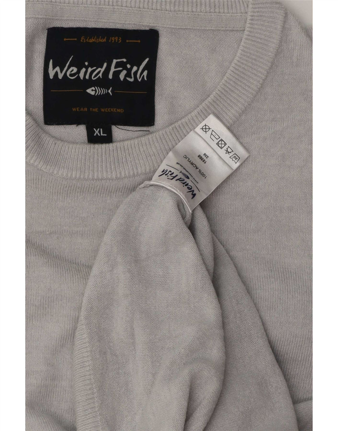 Weird Fish Herren-Pullover mit Rundhalsausschnitt, XL, grau geflecktes Acryl