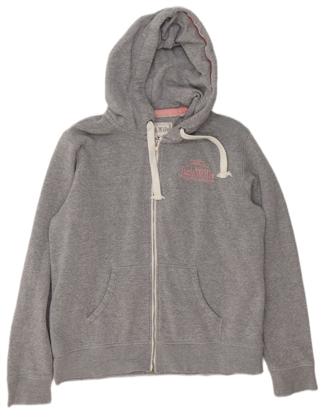 Jack Wills Damen-Kapuzenpullover mit Grafik, übergroß, mit Reißverschluss, Größe 40, Grau