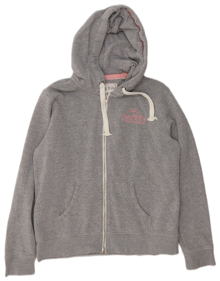 Jack Wills Damen-Kapuzenpullover mit Grafik, übergroß, mit Reißverschluss, Größe 40, Grau
