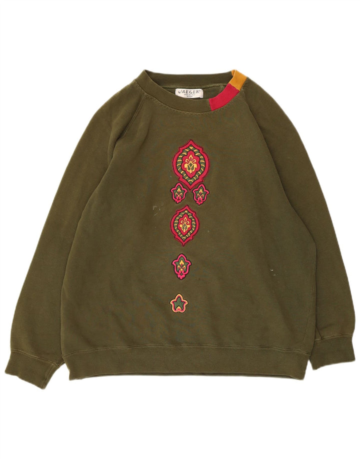 Übergroßer Damen-Sweatshirtpullover von Jaeger, UK 12, mittlere Khaki-Baumwolle mit Blumenmuster