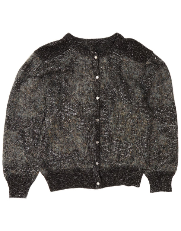 Vintage Damen Cardigan Pullover UK 12 Mittelgrau meliert Mohair