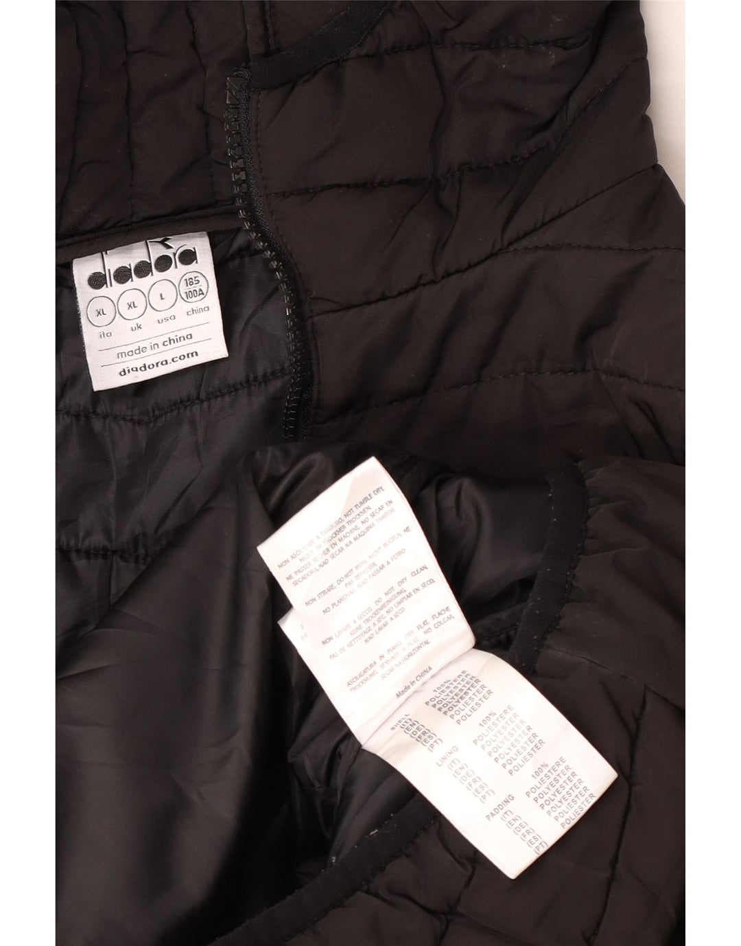 Diadora Wattierte Herrenjacke mit Kapuze, UK 42, XL, Schwarz, Polyester