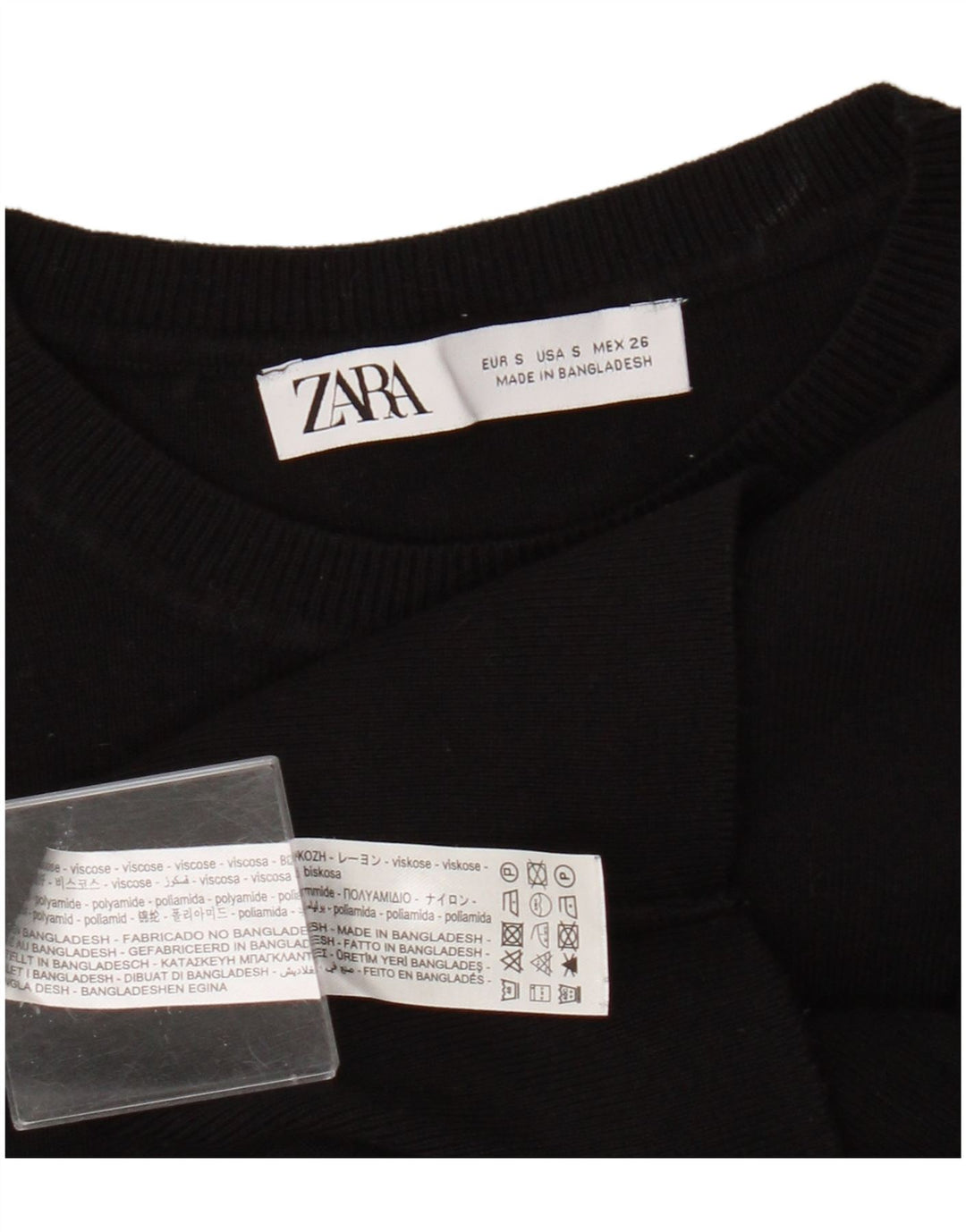 Zara Damen Crop Top Langarm UK 8 Small Schwarze Viskose