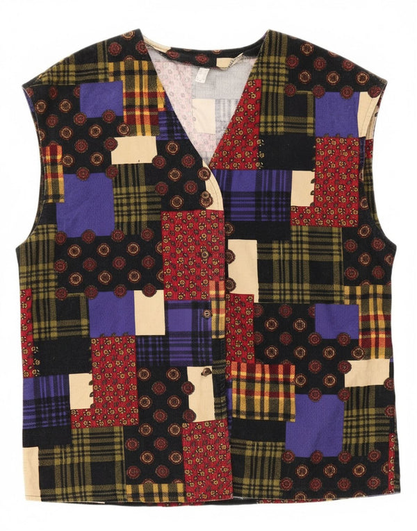 Vintage Damen Cordweste UK 12 Medium Mehrfarbig Patchwork