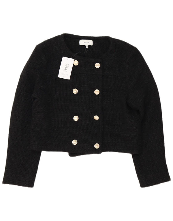 Reiss Womens Double Breasted Bolero Jacket UK 12 Medium Black Acrylic
