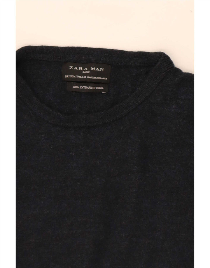 Zara Herren-Pullover mit Rundhalsausschnitt, Größe S, marineblaue Wolle