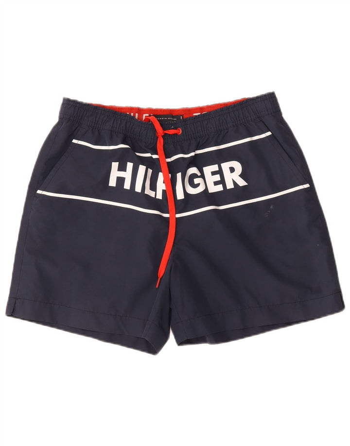Tommy Hilfiger Herren-Badeshorts mit Grafik, mittelgroß, marineblau, Polyester
