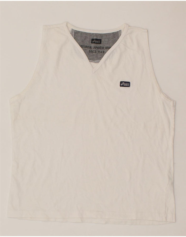 ASICS Womens Vest Top UK 14 Large White Cotton Vintage Asics and Second-Hand Asics from Messina Hembry 