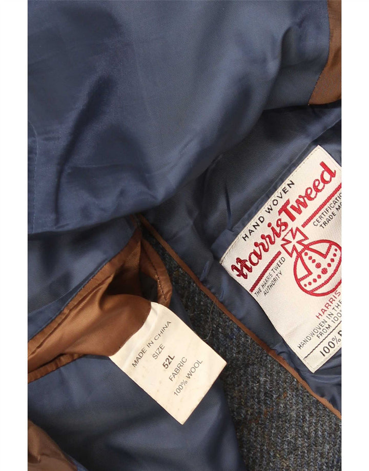 Harris Tweed Herren 2-Knopf-Blazerjacke IT 52 XL grau karierte Wolle
