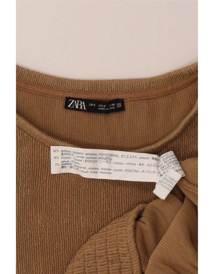Zara Damen Übergroßes Top Langarm UK 10 Small Braun Polyester