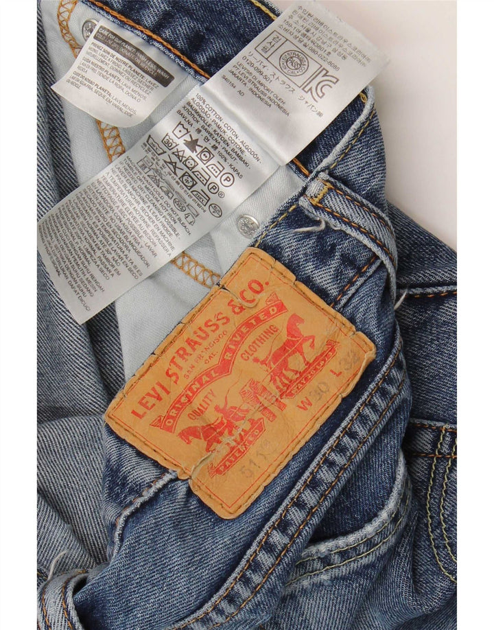Levi's Damen 511 Distressed Slim Jeans W30 L28 Blaue Baumwolle
